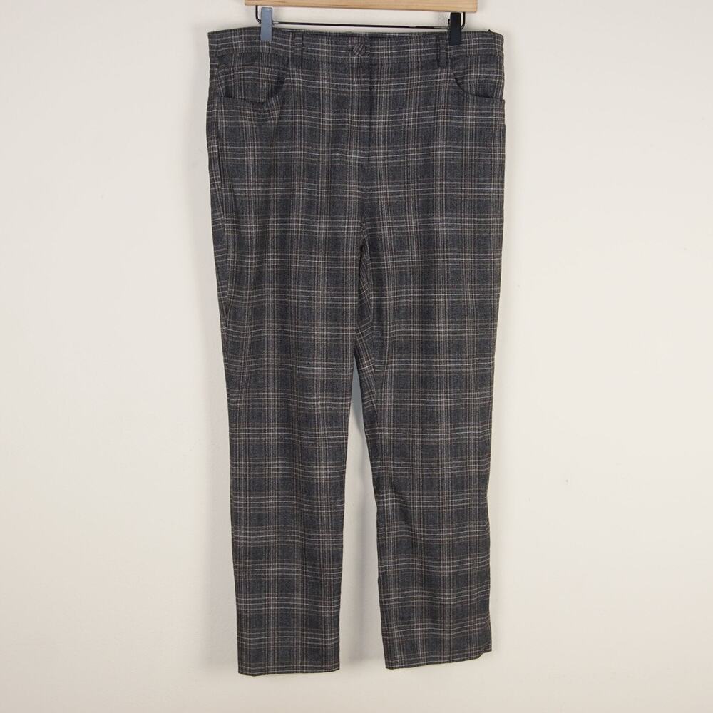 Theory Auburn Plaid High Rise Straight Leg 100% Wool Lightweight Pants Sz 14